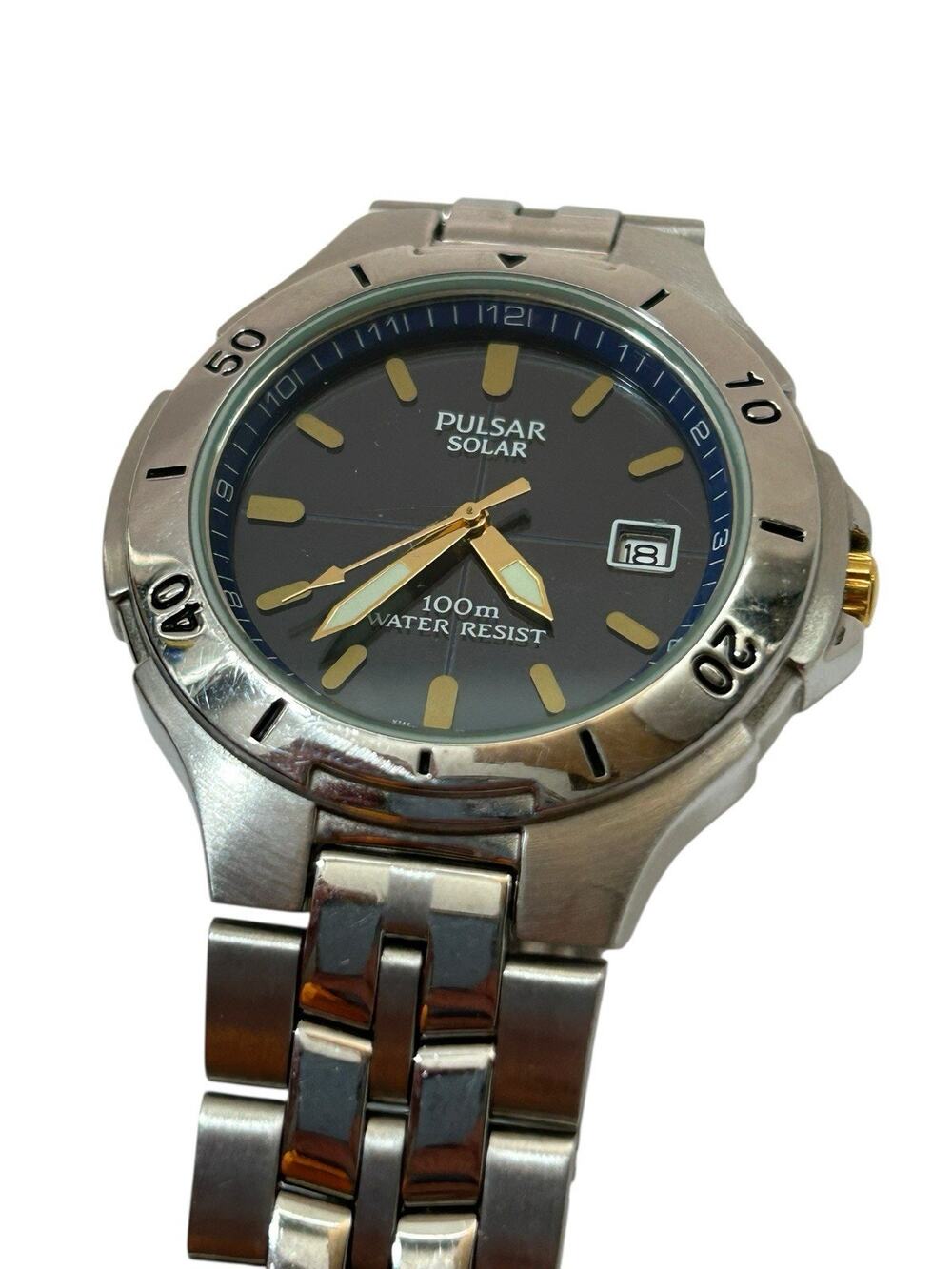 Men's Pulsar SOLAR Stainless Steel Wrist Watch 100m Date V145-X003